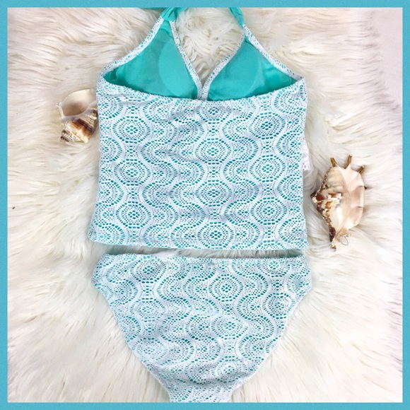 Envya Swimwear Crochet Ruffle Tankini Set Size 12 - Picture 3 of 6